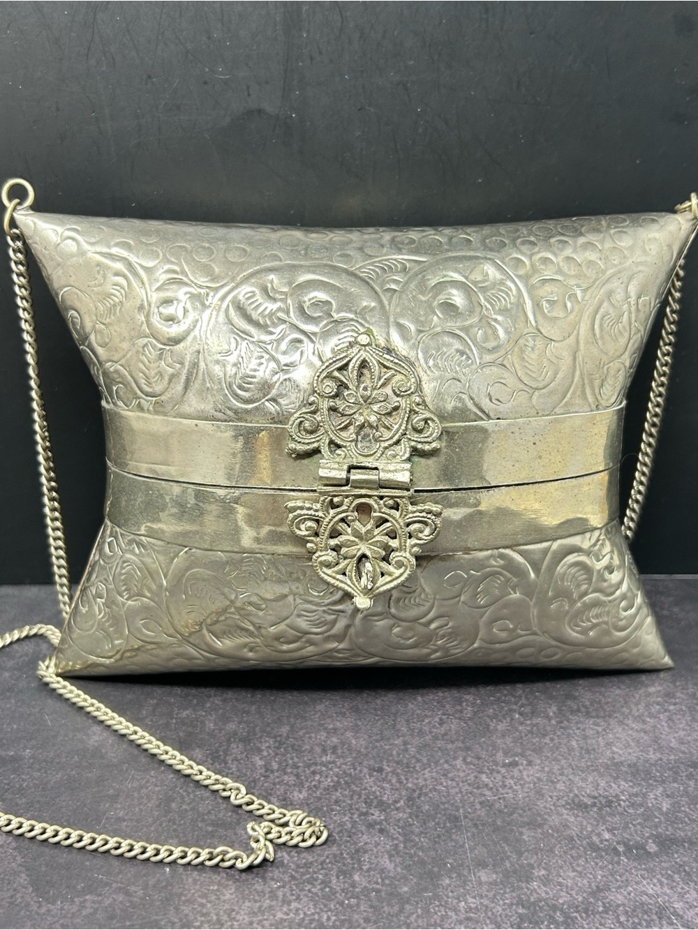 Antique Metal Art Deco Pillow Purse 6"x6"
